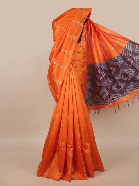 

Pothys Orange & Violet Cotton Blend Saree