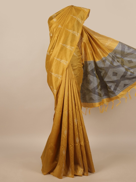 

Pothys Mustard & White Cotton Blend Saree