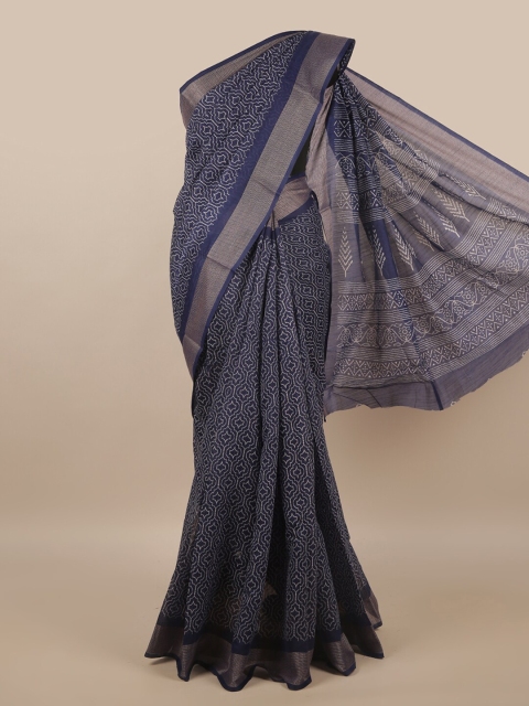 

Pothys Blue & White Cotton Blend Saree