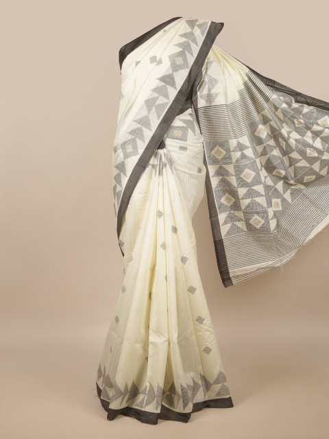 

Pothys Off White & Black Cotton Blend Saree