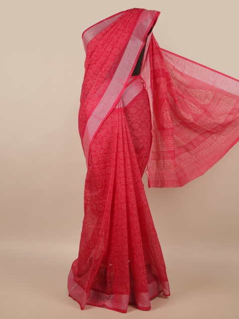 

Pothys Pink & White Cotton Blend Saree