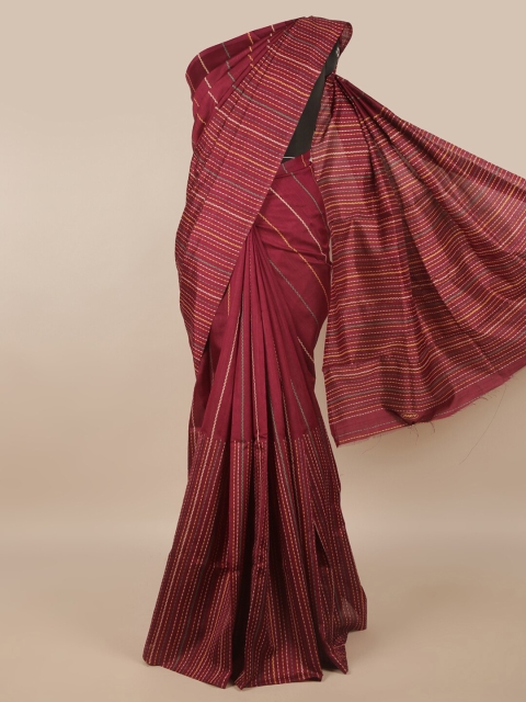 

Pothys Maroon & Yellow Striped Cotton Blend Saree