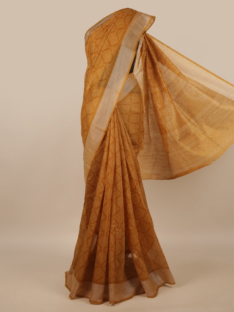 

Pothys Mustard & Beige Cotton Blend Saree