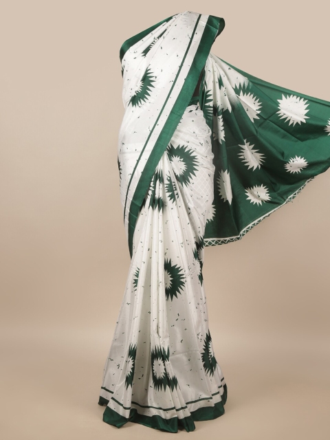 

Pothys White & Green Cotton Blend Saree