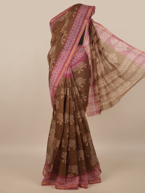 

Pothys Brown & Pink Ethnic Motifs Cotton Blend Saree