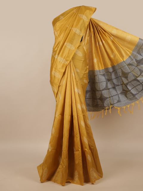 

Pothys Mustard Yellow & Grey Printed Saree