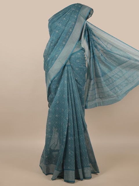 

Pothys Blue & White Ethnic Motifs Cotton Blend Saree