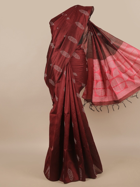 

Pothys Maroon & White Cotton Blend Saree