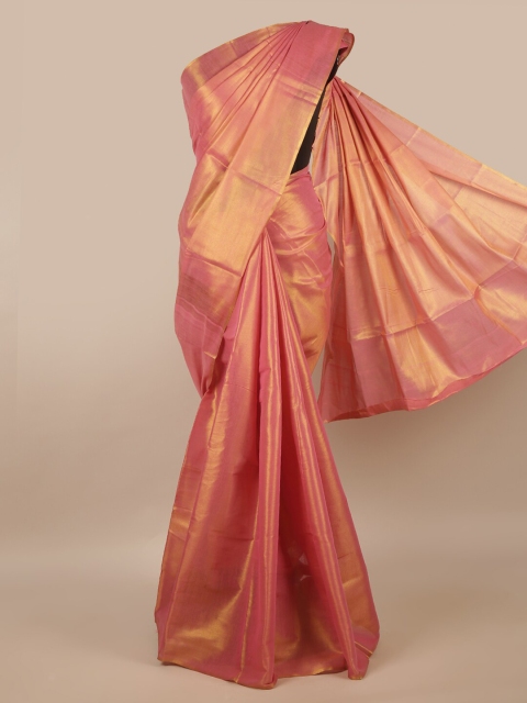 

Pothys Peach-Coloured & Gold-Toned Cotton Blend Saree