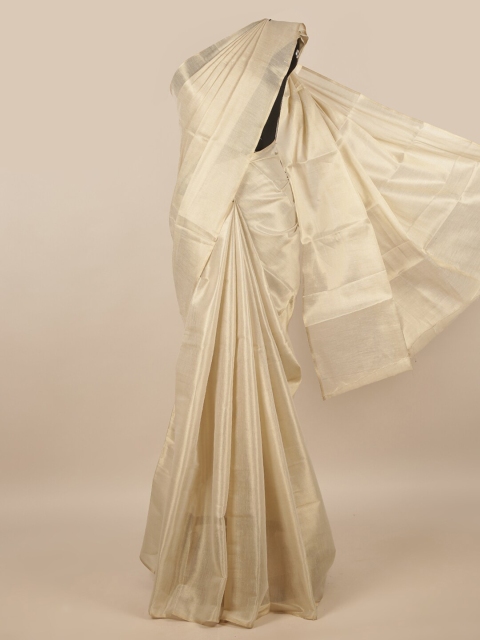 

Pothys Cream-Coloured Cotton Blend Zari Saree
