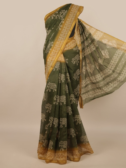 

Pothys Green & Mustard Yellow Printed Saree