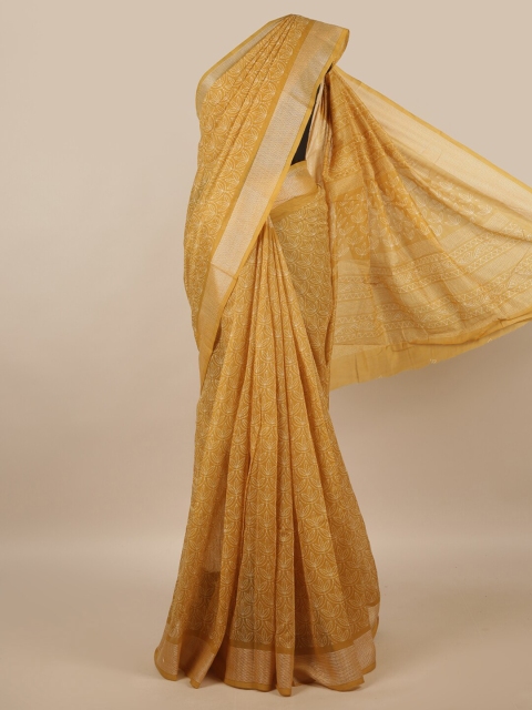 

Pothys Mustard & White Ethnic Motifs Cotton Blend Saree