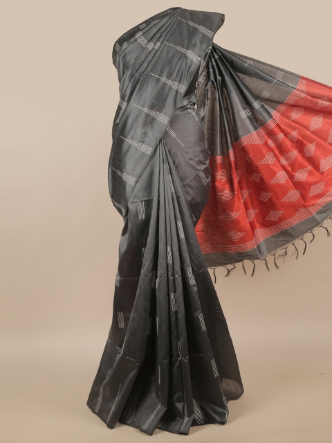 

Pothys Grey & Red Cotton Blend Saree