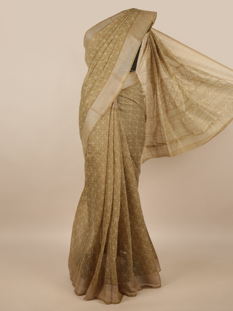 

Pothys Green & White Ethnic Motifs Cotton Blend Saree