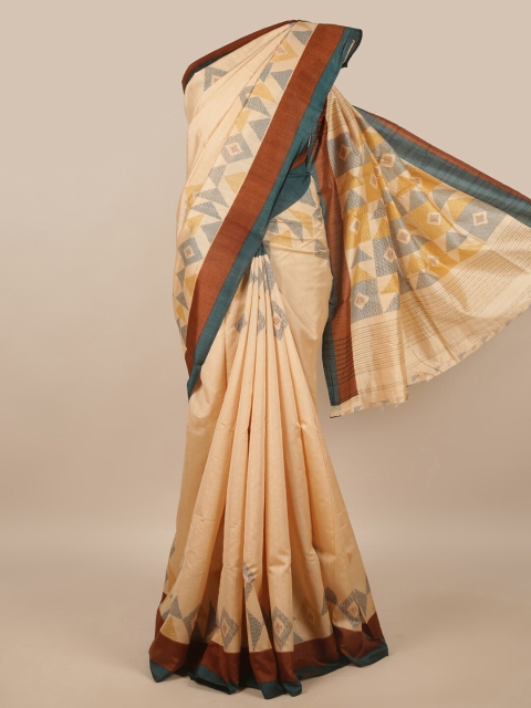 

Pothys Peach-Coloured & Brown Cotton Blend Saree