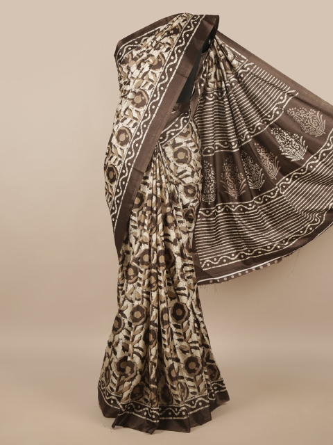 

Pothys Cream-Coloured & Brown Floral Saree