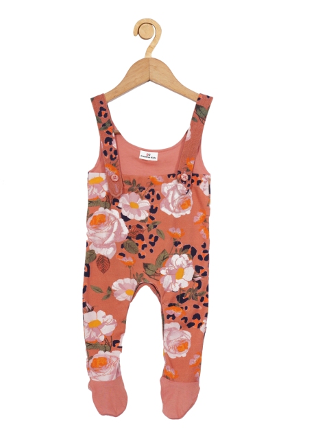 

Creative Kids Infant Kids Orange Organic Cotton Floral Printed Dungaree