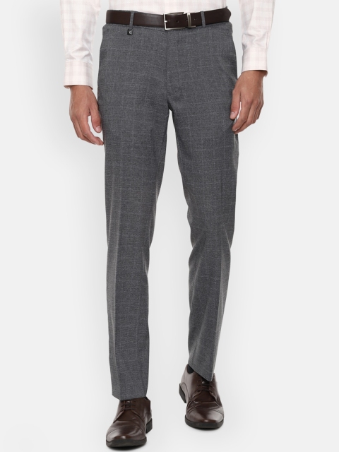 

V Dot Men Grey Checked Slim Fit Formal Trousers