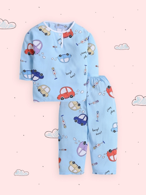 

Hopscotch Boys Blue & Red Printed Night suit