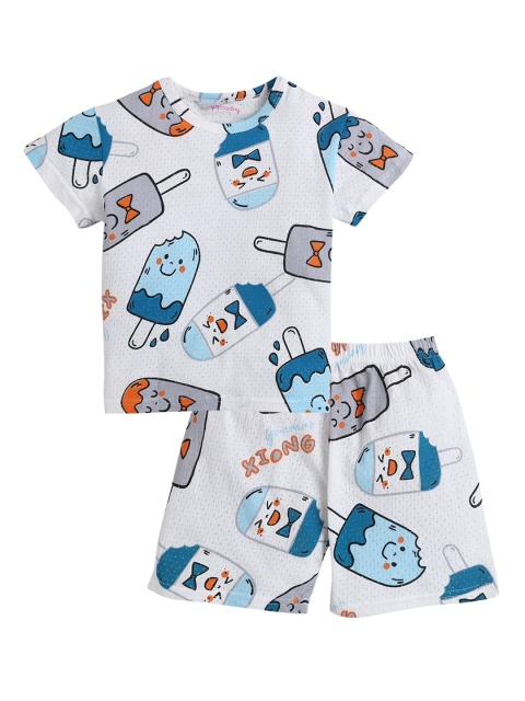 

Hopscotch Boys White & Blue Printed Night suit