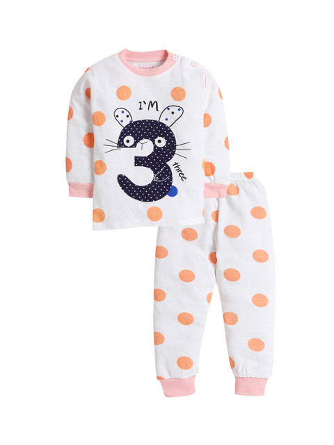 

Hopscotch Girls Pink & Orange Polka Dot Printed Night suit
