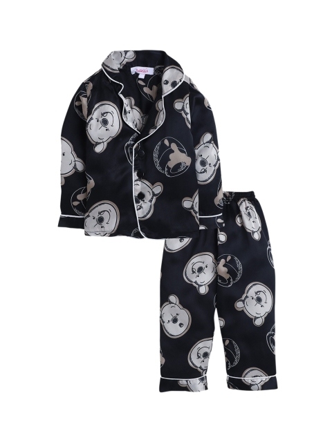 

Hopscotch Girls Black & Grey Animal Printed Night suit