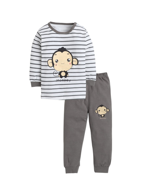 

Hopscotch Boys Grey & White Printed Night suit