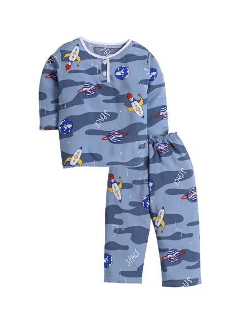 

Hopscotch Boys Blue & Red Printed Night suit