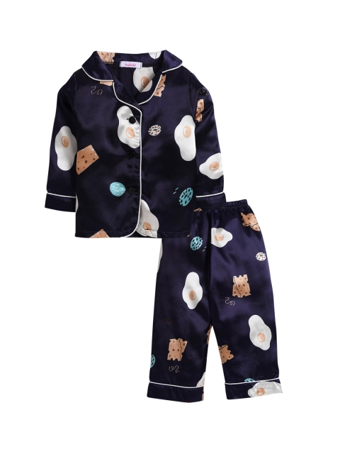 

Hopscotch Girls Blue & White Printed Night suit