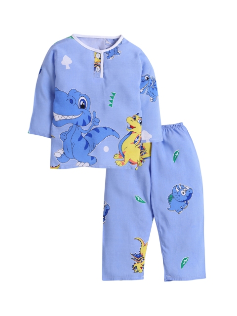 

Hopscotch Boys Blue & Yellow Printed Pure Cotton Night suit