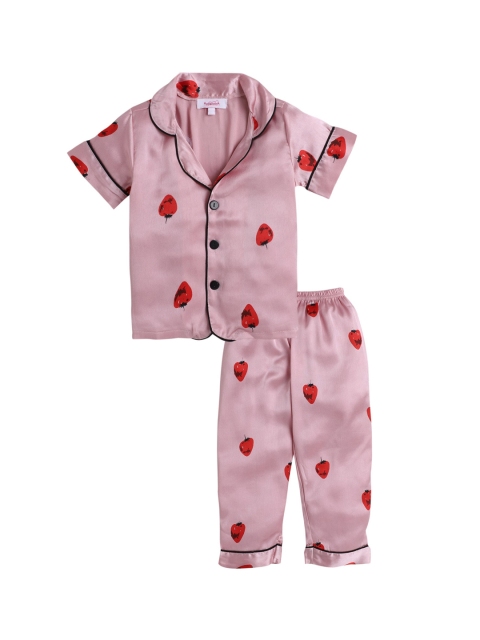 

Hopscotch Girls Pink & Red Printed Night suit