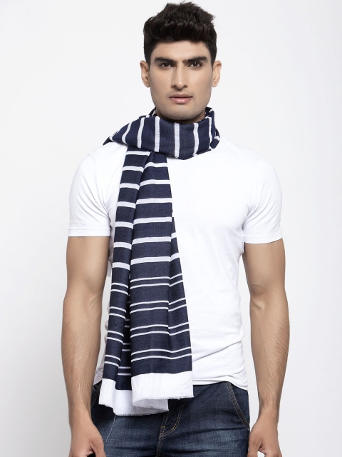 

Calvadoss Men White & Navy-Blue Striped Cotton Muffler