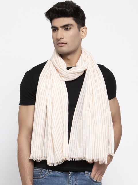 

Calvadoss Men Off White & Pink Striped Long Fit Cotton Muffler