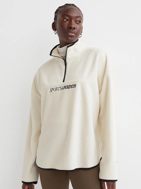 

H&M Women White Zipped Fleece Top