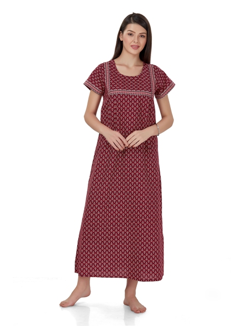 

evolove Woman Maroon Printed Maxi Nightdress
