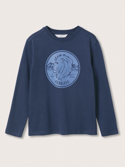 

Mango Kids Boys Navy Blue Pure Cotton Lion Print T-shirt