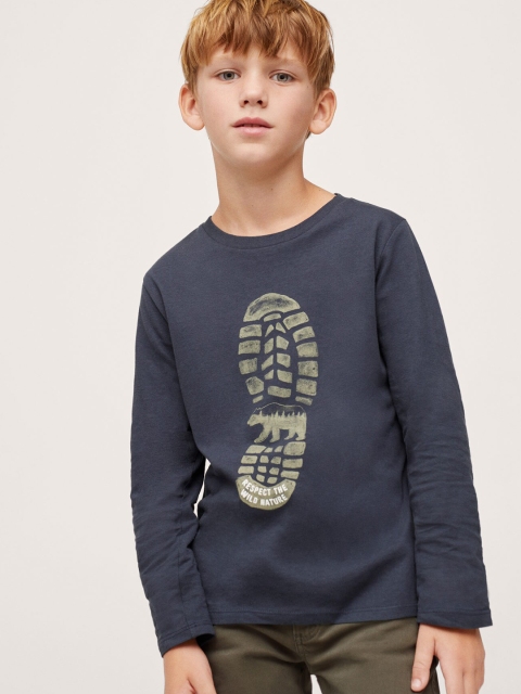 

Mango Kids Boys Navy Blue & Khaki Pure Cotton Printed T-shirt