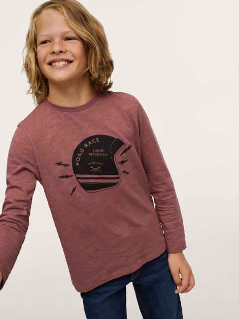 

Mango Kids Boys Dusty Pink & Black Pure Cotton Biker Print T-shirt