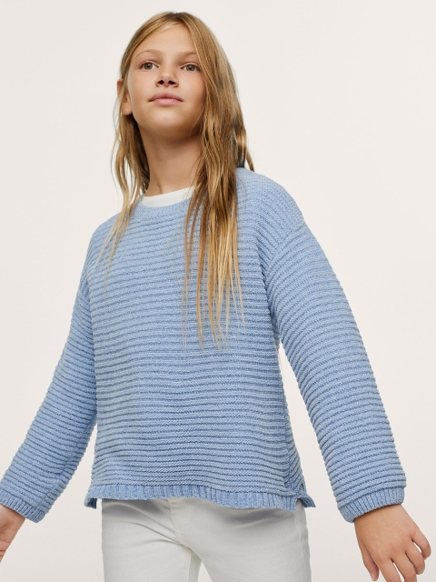 

Mango Kids Girls Blue Self-Striped Pullover