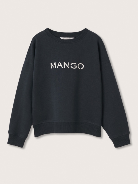 

Mango Kids Girls Navy Blue & White Brand Logo Print Cotton Sweatshirt