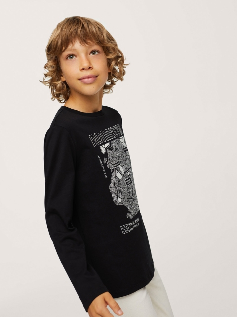 

Mango Kids Boys Black & White Pure Cotton Printed Monochrome T-shirt