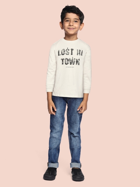 

Mango Kids Boys Off-White & Black Typography Print Pure Cotton T-shirt