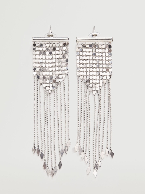

MANGO Silver-Toned Contemporary Chandelier Drop Earrings