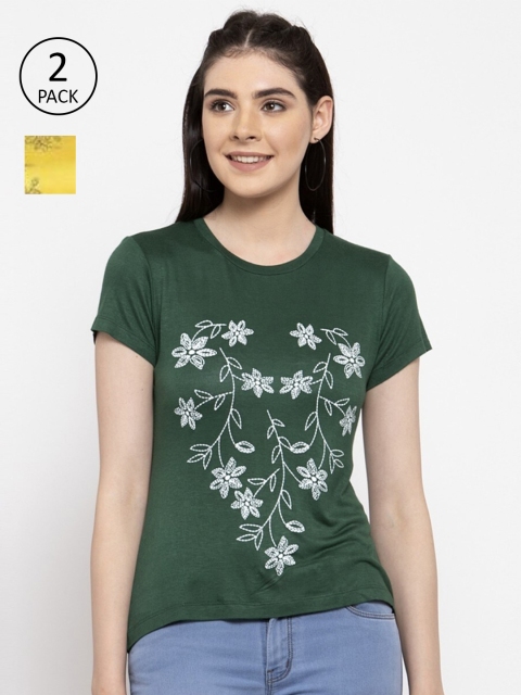 

armure Pack of 2 Yellow & Green Floral Print Top