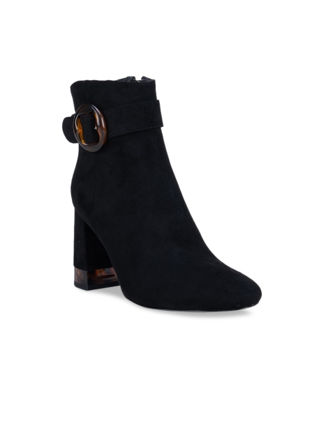 

ROSSO BRUNELLO Black Suede High-Top Block Heeled Boots with Buckles