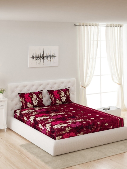 

Monte Carlo Maroon & Pink Floral Queen Bedsheet with 2 Pillow Covers