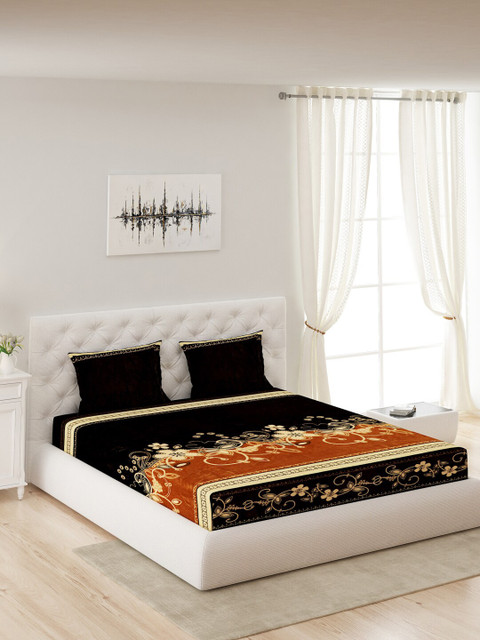 

Monte Carlo Black & Brown Printed 280 GSM 1 Queen Bedsheet with 2 Pillow Covers