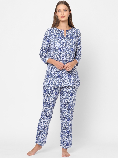 

MAYSIXTY Women Blue & White Printed Night Suit