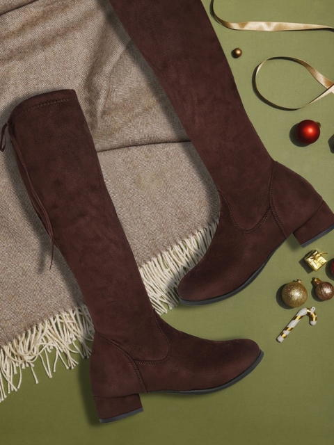 

20Dresses Brown Solid High-Top Block Heeled Boots
