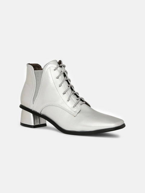 

20Dresses Silver-Toned High-Top Block Heeled Boots